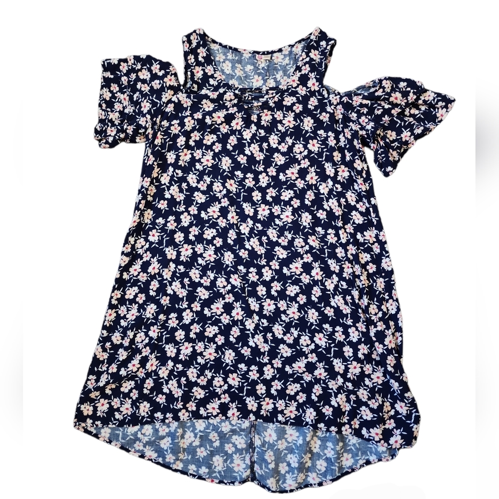 AUW Blue Floral Cold Shoulder Dress Girls Size L